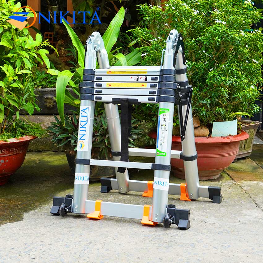 Thang rút chữ A đa năng có bánh xe NIKITA AID38