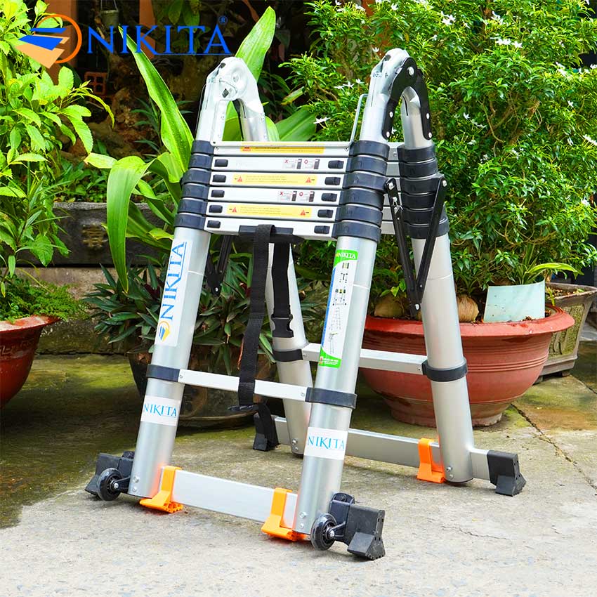 Thang rút chữ A đa năng có bánh xe NIKITA AID44